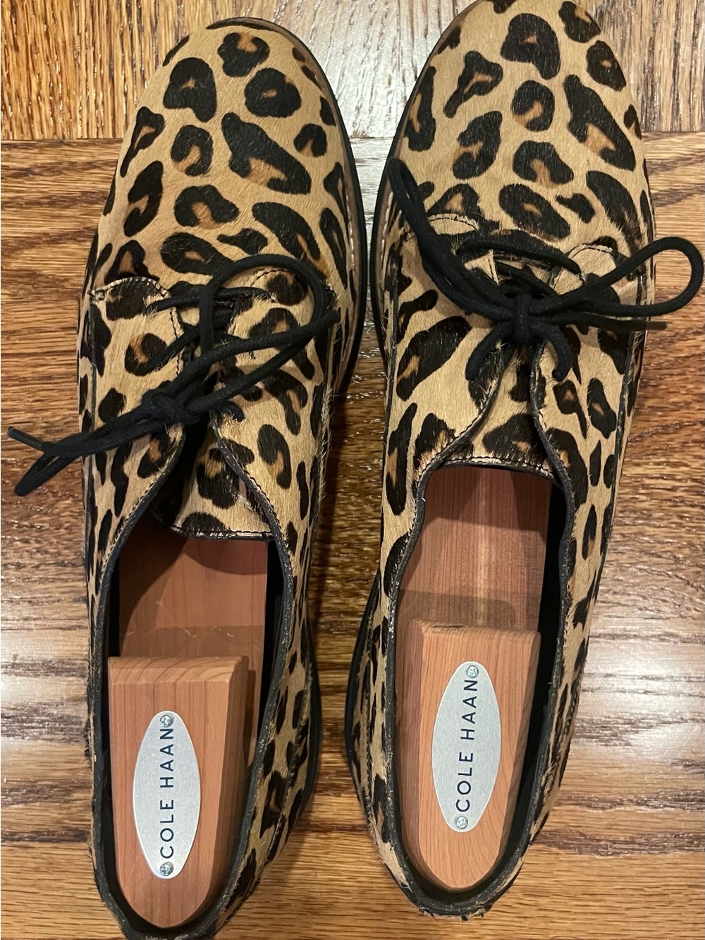 Cole Haan Leopard Print Lace-Up Oxfords- Brown/Black